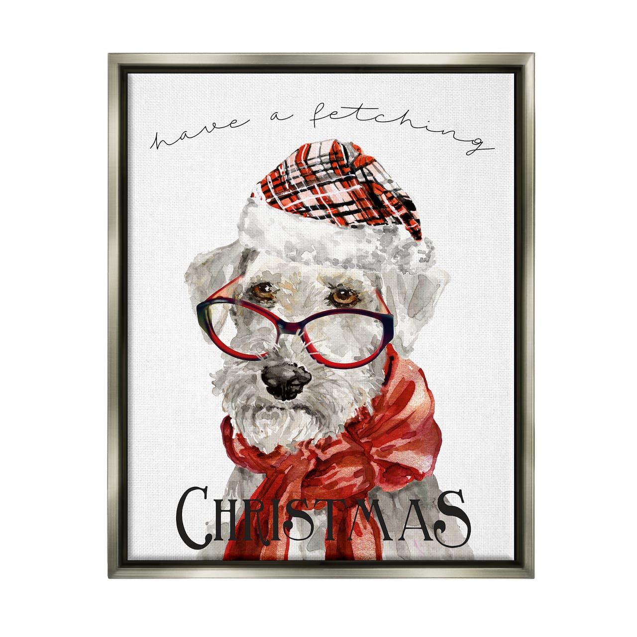 Stupell Industries Have a Fetching Christmas Dog Gold Framed Floater Canvas Wall Art